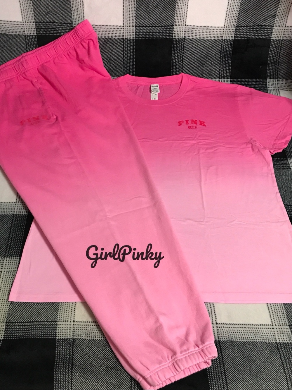 VS PINK SWEATPANTS OUTFIT & FULL ZIP LOGO HOODIE IN PINK LOLLIPOP DIP DYE L & XL